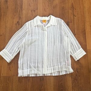 Ruby Rd. Cream and Sheer Striped Button-Up Shirt